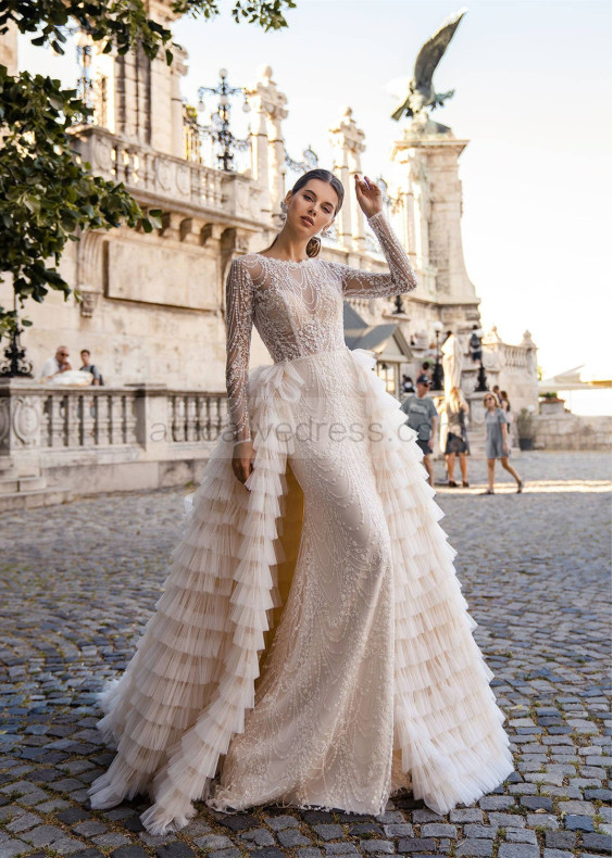 Lace Wedding Dress With Removable Ruffle Train